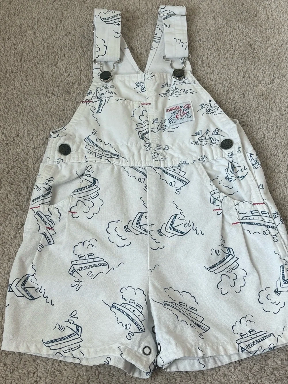 Vintage OshKosh B’Gosh Vestbak Sailboat Shortalls 2T Nautical USA Kids Overalls